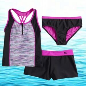 ZeroXposur 3-PC Swim Set Tankini Bikini Shorts